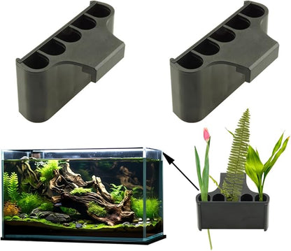 Aquarium Plant Holder,Fish Tank Plant Holder,Aquarium lid Clips,Aquarium Plant Pot,Hydroponic Fish Tank Planter, Aquatic Plant Cup for Aquascape Decorations (Black, 2PCS Rimless)