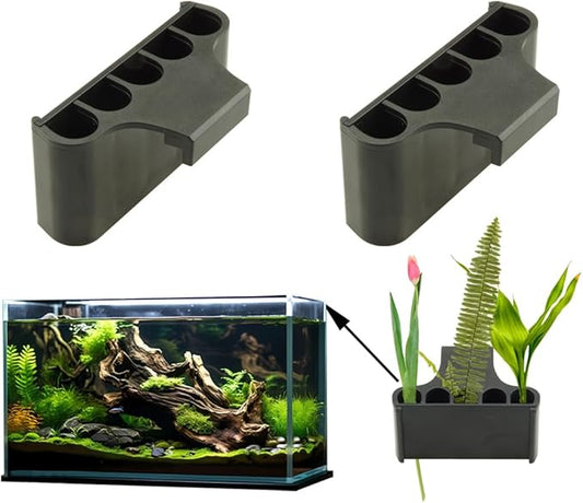 Aquarium Plant Holder,Fish Tank Plant Holder,Aquarium lid Clips,Aquarium Plant Pot,Hydroponic Fish Tank Planter, Aquatic Plant Cup for Aquascape Decorations (Black, 2PCS Rimless)