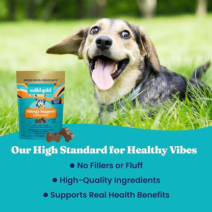 Solid Gold Dog Allergy Relief Chews - Dog Itching Skin Relief & Seasonal Allergies Support - Alaskan Salmon Oil for Dogs Skin, Coat & Immune Support - Bacon Flavor Soft Allergy Chews for Dogs - 60ct