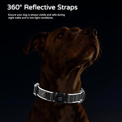 Airtag Dog Collar, Dog Collar with airtag Holder, IP68 Waterproof Leather Dog Collar with Metal Buckle & Lockable Airtag Holder, Heavy Duty Adjustable for Small Medium Large Dogs (Black L)