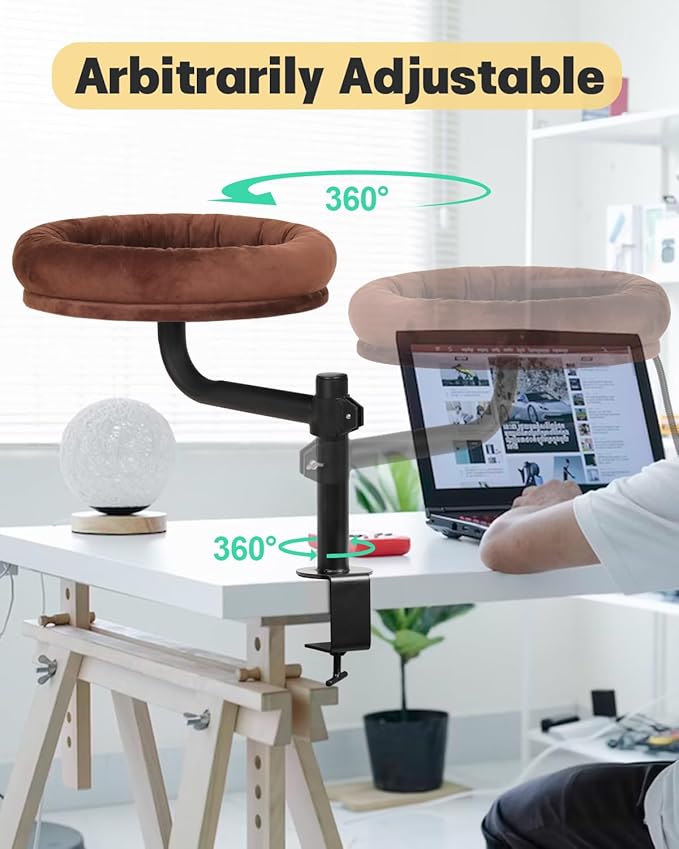 Cat Bed for Desk,Keeps Kitten Close and Workspace Clear Cat Bed,Height Adjustable and Rotatable,Drilling-Free(Dark Brown,18.5" Lx17.5 Wx16.8 W)
