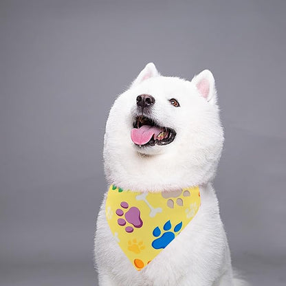 7 PCS Paw Print Dog Bandanas for Large Dog Breed 33 Inch Sewing Hemming Dogs Bandana XL Drool Bibs Party Grooming L