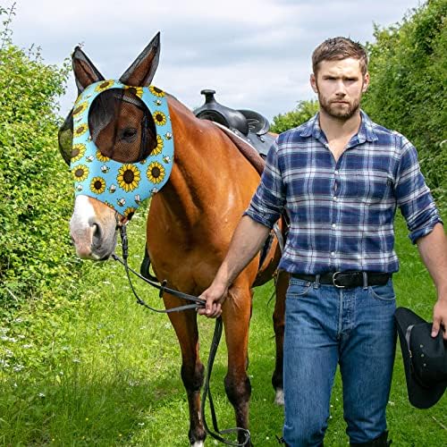 Frienda 4 Pcs Horse Fly Mask with Ears Mesh Comfort, Flower, Medium