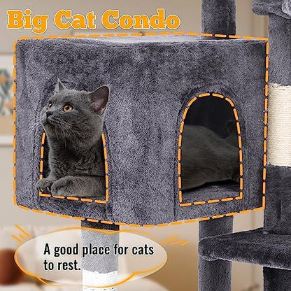 FDW 37.8" Cat Tree Tower | Light Gray | Multi-Level Indoor Activity Center