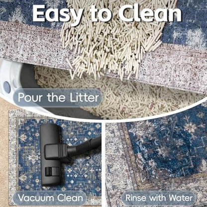 Cat Litter Mat Litter Trapping Mat, 24"x15" Waterproof Urine Proof Litter Box Mat Catcher Mat Non-Slip Washable for Kitty Kitten, Navy