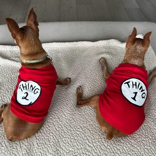 Dog Shirts for Pet Clothes Soft Breathable Puppy Shirts Pop Culture Thing 1 to Thing 9 Printed Pet T-Shirt (RED-1, Large)