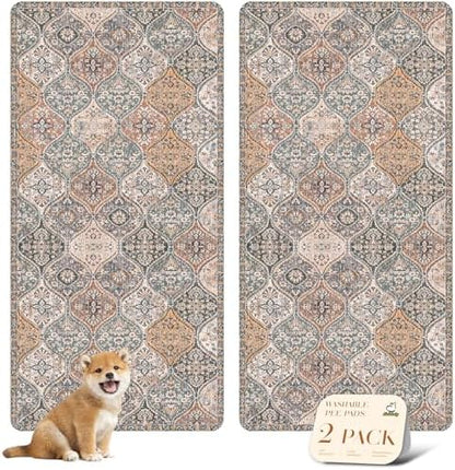 nunubaby Washable Pee Pads for Dogs, Stylish, Non-Slip and Leak-Proof Pee Pads. Reusable Potty Pads for Dogs for Crates and Floors.(Brown/Multi,36" x72" )