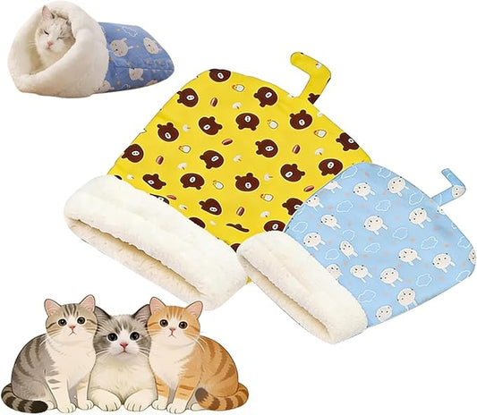 2PC Cat Sleeping Bag for Indoor Cats,Cat Sleeping Bag,Cozy Pet Nest for Cats, Winter Washable Wrap Pet Snuggle Sack for Kitten Puppy(Blue+Yellow)