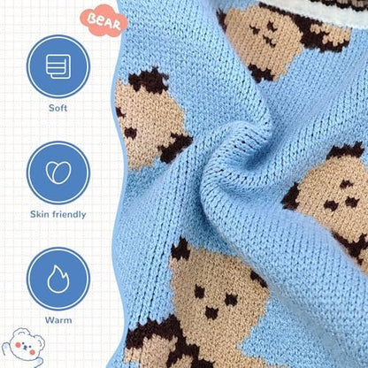 ABRRLO Small Dog Sweaters Cute Bear Dog Cardigans Clothes for Small Medium Dogs Boy Girl Puppy Cat Knitting Cardigan Outfits Dogs Winter Coats Warm Pet Doggy Clothes Soft Knitwear Apparel (Blue,XL)
