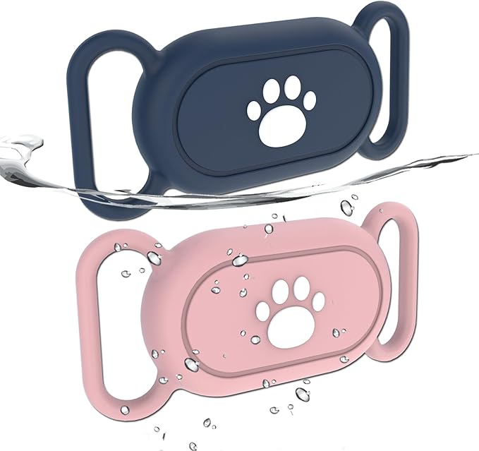 2 Pack Waterproof Dog Collar Holder Compatible with Samsung Galaxy SmartTag2, Silicone GPS Tracker Hidden Loop Holder for Smart Tag2, Anti-Lost Tag2 Case (Pink Blue)