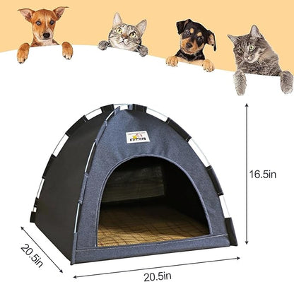 Indoor Outdoor Pet Tent Cat Cave House Portable Easy Assembly Cat Bed Cave with Cool & Cozy Pad Lightweight Durable Washable Shelter for Cats Small Dogs Puppies and Other Small Animals-Light Gray