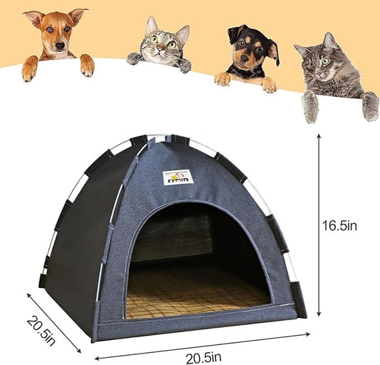 Indoor Outdoor Pet Tent Cat Cave House Portable Easy Assembly Cat Bed Cave with Cool & Cozy Pad Lightweight Durable Washable Shelter for Cats Small Dogs Puppies and Other Small Animals-Light Gray
