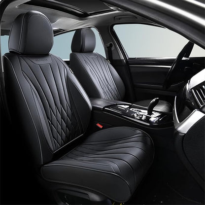 FLORICH Car Seat Covers Front Seats, Luxury Fashion Solid Black Seat Covers, Waterproof Nappa Leather Car Seat Protector, Airbag Compatible, Full Covered Car Seat Cover Universal Fit for Most Cars