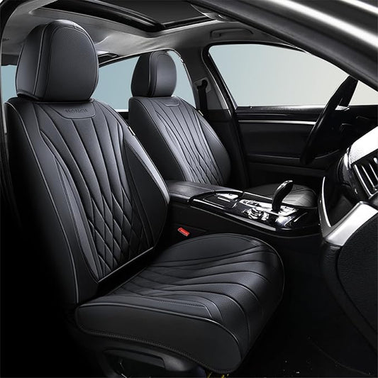 FLORICH Car Seat Covers Front Seats, Luxury Fashion Solid Black Seat Covers, Waterproof Nappa Leather Car Seat Protector, Airbag Compatible, Full Covered Car Seat Cover Universal Fit for Most Cars
