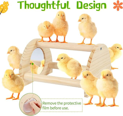 Pine Chicken Perch with Mirror, Strong Chick Jungle Gym Roosting Bar, Chicken Toys for Coop and Brooder, Training Perch Toys for Large Bird, Parrot, Macaw, Hens (Small)