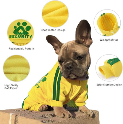 Oturnue's Soft & Warm Dog Outfit: Security Dog Jumpsuit Sweatshirt Hoodie for Small to Large Dogs & Cats (Yellow, XX-Small & Large)