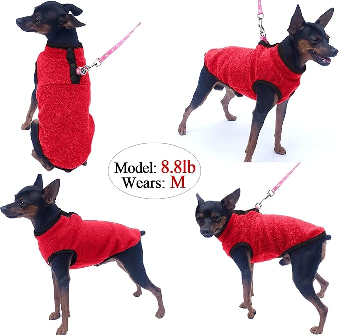 2 Pack Dog Sweater, Warm Puppy Jacket, Autumn Winter Coat, Pet Stretch Fleece Apparel with Buttons for Small Medium Dogs Cats (Red+Blue, Medium)