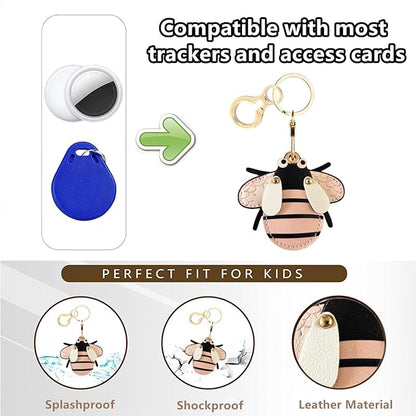 BORKUANA Leather Keychain Holder Case Compatible with AirTag,Cute Protective Cover with Keyring