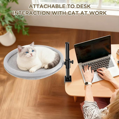 Cat Bed for Desk, Cat Desk Bed with 360° Rotating & Height Adjustable, Removable Dual-Sided Breathable & Comfortable Kitten Bed, Desk Cats Bed Attachment for Indoor Office