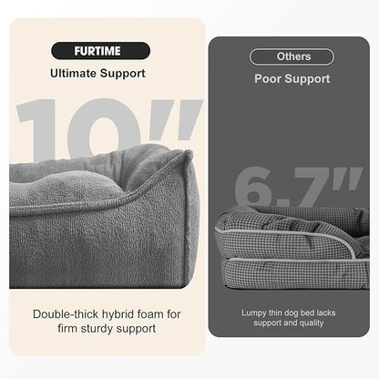 FURTIME XXL Orthopedic Dog Beds Large Sized Dog, Extra Thick Supportive Comfort Pet Sofa, Ergonomic Slant Dog Couch with Removable Washable Cover, Ultra Soft Surface & Non-Slip Bottom, Light Grey, 48"