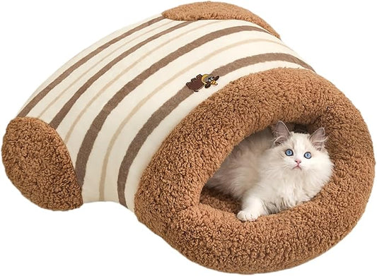Jiupety Cat Sleeping Bag Cat Beds for Indoor Cats Self-Warming Dog Sleeping Bag Cozy Plush Portable Snuggle Sack Cat Bed Cave Machine Washable for Cats & Small Dogs,Brown Large