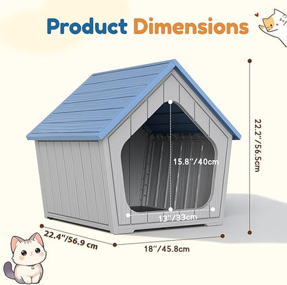 Cat Litter Box Enclosure, Resin Enclosed Litter Box Furniture with Air Holes, Outdoor Cat House Weatherproof, Wide Opening Design for Easy Cleaning, Blue