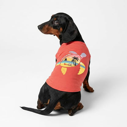 Fitwarm Hawaiian Sea Turtle Dog Shirt, Tropical Summer Clothes for Small Dogs Boy Girl, Funny Pet Outfit, Orange, Medium