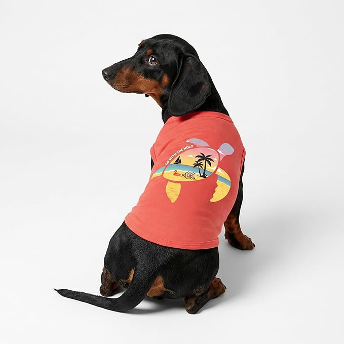 Fitwarm Hawaiian Sea Turtle Dog Shirt, Tropical Summer Clothes for Small Dogs Boy Girl, Funny Pet Outfit, Orange, Large
