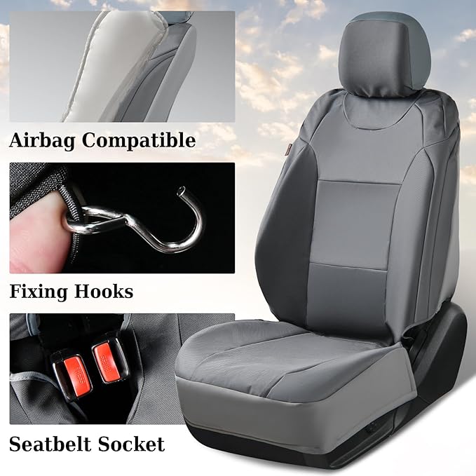 Coverado Front Seat Covers, Waterproof Oxford Seat Protector for Car Seat Cushions for Kids & Dogs, Compatible with 2015-2026 Ford F150 & 2017-2026 Ford F250 F350 F450 (Gray, 2PCS),