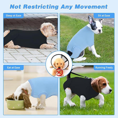 2 Packs Breathable Cotton Dog Recovery Suit for After Neuter Spay Abdominal Wounds Protector, Professional Anti-Licking Onesies for Male Female Pets Surgery Bandages, 2XL Black Blue Pure