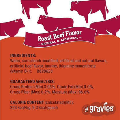 Friskies Purina Lil' Gravies Roast Beef Flavor Cat Food Complement Lickable Cat Treats - 1.55 oz. Pouches,(Pack of 32)