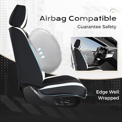 Coverado Seat Covers, Car Seat Covers Full Set, Leather Seat Covers for Cars, Car Seat Protector, Black Car Seat Covers Front Seats and Back Seats Universal Fit for Most Cars White