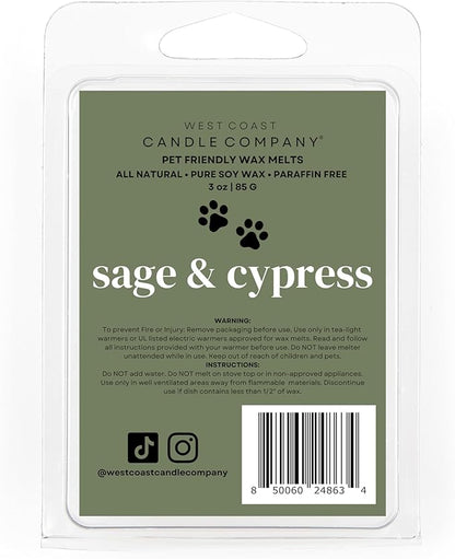 Pet Safe Wax Melts for Dogs | Non Toxic Soy Wax Melts | Natural, Paraffin-Free, Clean Burning | Odor Eliminating Wax Cubes | Sage & Cypress