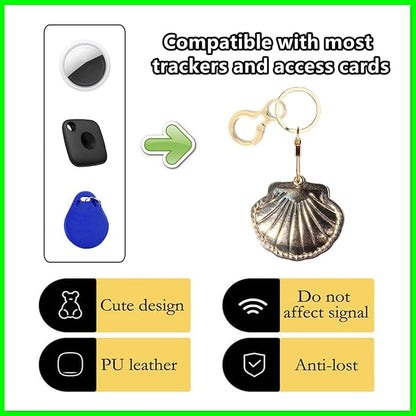 Leather Keychain Holder Case Compatible with AirTag,Cute Protective Bright Cover with Keyring,Anti-Scratch Finder GPS Tracker Case for Wallet Keys,Bag,Pets,Backpack(Golden)