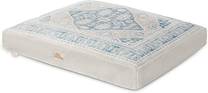 Town & Country Everyday CuddleTown Medallion Everwash® Pillow Pet Bed, Water Repellent Floor Pillow, Machine Washable Cover, Soft & Calming, Blue/Greige, Medium 36"x28"x4"