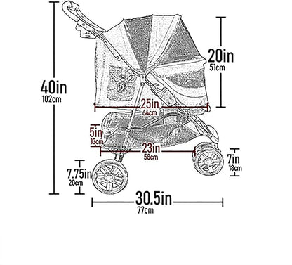 Pet Gear No-Zip Special Edition 3 Wheel Pet Stroller for Cats/Dogs, Zipperless Entry, Easy One-Hand Fold, Removable Liner, Cup Holder, Gold Monogram
