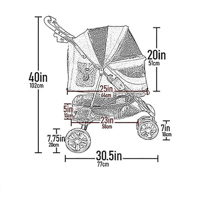 Pet Gear No-Zip Special Edition 3 Wheel Pet Stroller for Cats/Dogs, Zipperless Entry, Easy One-Hand Fold, Removable Liner, Cup Holder, Willow