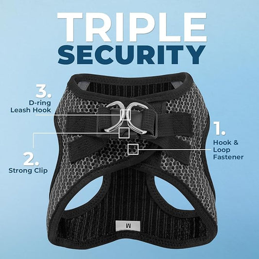 Best Pet Supplies - All Weather Mesh/Plush, Reflective, No Pull Harness for Small, Medium Dogs, Cats - Secure with Hook & Loop Fastener, Buckle, Double D-Rings - Gray 2-Tone, S