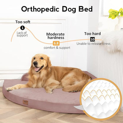 MEKIY Large Orthopedic Dog Bed with Sides XXXL Dog Beds with Removable Washable Cover Non-Slip Waterproof Pet Bed for Extra Large Dogs - Pink XXXL