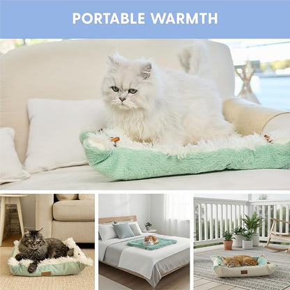 The Cat Ladies Self Warming Heated Cat Bed Mat - Heated Outdoor Kitten Bed Mat - Non Electric Heating Pad - for Indoor and Outdoor Cats - Reversible Comfortable Design - Light Green