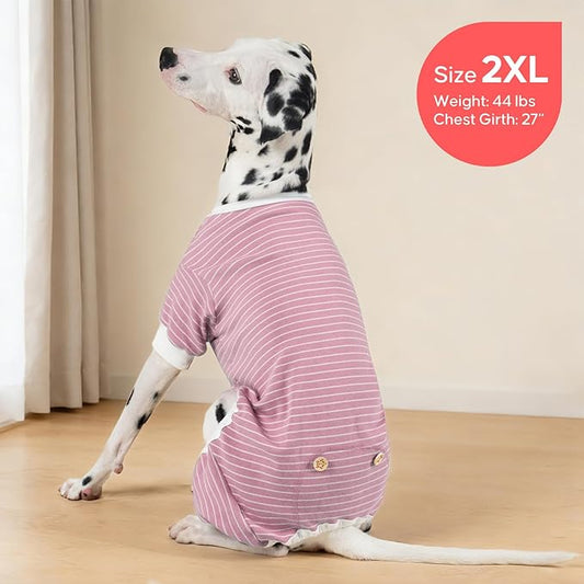 KYEESE Dog Pajamas Striped Clothes Pet PJS Lightweight Doggie Jammies 4 Legs Outfit Soft Dog Pajamas Cozy Pet Clothes Onesie Comfortable PJS for Medium Dogs Doggie Onesie,Green Striped, XX-Large