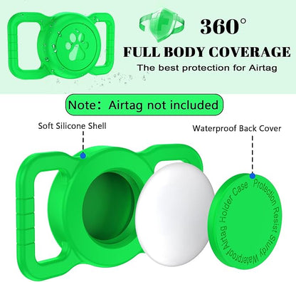 SANKALA Airtag Dog Collar Holder, Waterproof, Green, 1 Pack | Silicone Full Body Covered, Anti-Lost Protective, Fits All Width Collars, for Apple AirTag(Gen 1 & 2), Signal Friendly ﻿