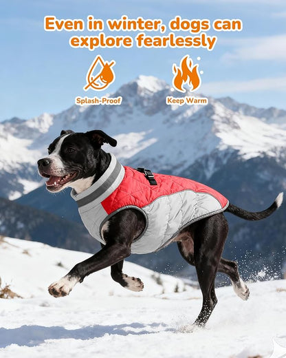 Dog Winter Coat for Large Dogs, Adjustable Puppy Warm Jackets in Cold Weather, Reflective Pet Fleece Vest with External Attachment Points, Zippered Cold-Weather Dog Winter Clothes, L Red
