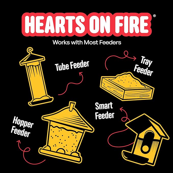 Cool Birds Hearts on Fire Hot Bird Seed – 10 lb. 100% Hulled Sunflower Hearts with Chili Pepper Oil – No Waste Bird Seed for Outside Feeders