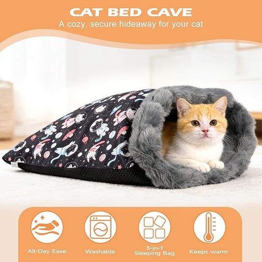 Self Heating Cat Sleeping Bag for Indoor Cats Bed Cave Self Warming Pad Sack Cozy Pet Nest Snuggle Bed for Small Dog 21.9" x 23.6"