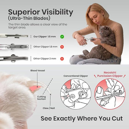 Necoichi Purrcision Feline Nail Clipper | Lever Principle Cat Nail Clipper | Butter-Smooth Cuts | Seki, Gifu Swordsmith Craftsmanship | Stainless Steel Cat Claw Trimmer for Indoor Cats (White)