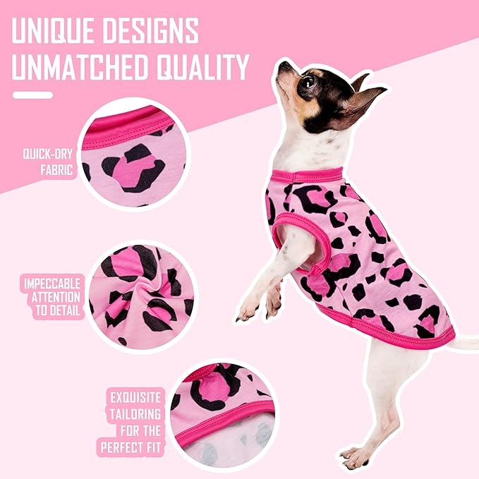 Adorable Pink Leopard Dog Shirt: Lightweight Polyester Cartoon Puppy Vest, Small Medium & Large Dog T-Shirt, Summer Pet Clothes, Cute Dog Apparel, Breathable Dog Tank Top M