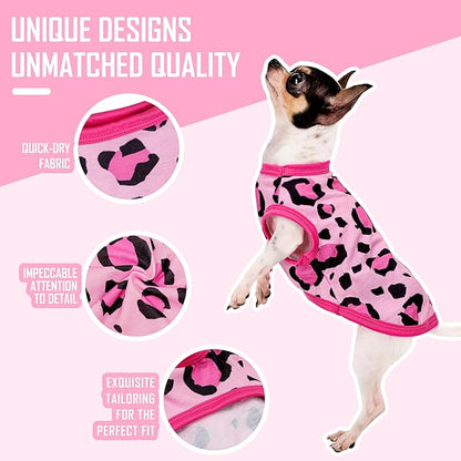 Adorable Pink Leopard Dog Shirt: Lightweight Polyester Cartoon Puppy Vest, Small Medium & Large Dog T-Shirt, Summer Pet Clothes, Cute Dog Apparel, Breathable Dog Tank Top M