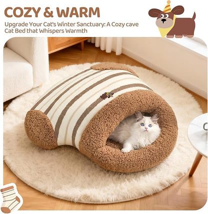 Jiupety Cat Sleeping Bag Cat Beds for Indoor Cats Self-Warming Dog Sleeping Bag Cozy Plush Portable Snuggle Sack Cat Bed Cave Machine Washable for Cats & Small Dogs,Brown Large
