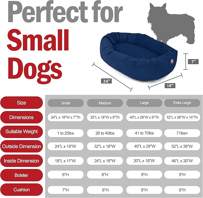 Majestic Pet Suede Shredded Memory Foam Mix Calming Dog Bed Washable - Cozy Soft Round Dog Bed with Spine for Head Support - Fluffy Donut Dog Bed, 24 Inch, Navy